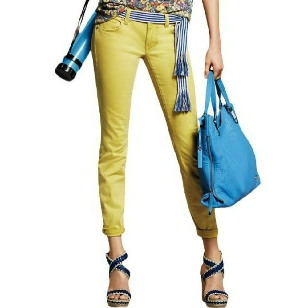 CAbi Women's Cotton Stretch Skinny Denim Jeans Citron, Happy Yellow Size 4 - Picture 1 of 6
